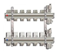 Коллектор TIM на 6 выхода для отопления, латунный корпус, без расходомера и кранов (KB006 TIM)