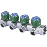 Коллектор регулирующий распределительный 3/4" с 4 отводами 1/2", плоское уплотнение STOUT