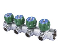 Коллектор регулирующий распределительный 3/4" с 4 отводами 1/2", плоское уплотнение STOUT