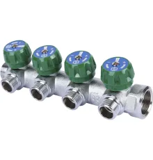 Коллектор регулирующий распределительный 3/4" с 4 отводами 1/2", плоское уплотнение STOUT
