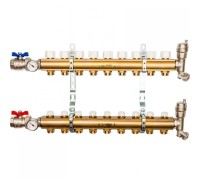 Коллекторная группа из латуни без расходомеров на 9 выходов STOUT