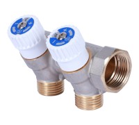 Коллектор распределительный 3/4" с 2 отводами 1/2", плоское уплотнение, никелированный STOUT