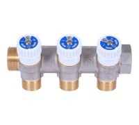 Коллектор распределительный 3/4" с 3 отводами 1/2", плоское уплотнение, никелированный STOUT