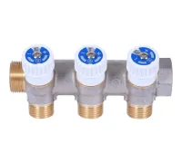Коллектор распределительный 3/4" с 3 отводами 1/2", плоское уплотнение, никелированный STOUT