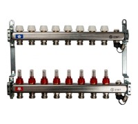 Коллекторная группа с запорными кранами из нержавеющей стали с расходомерами на 8 выходов STOUT