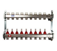 Коллекторная группа с запорными кранами из нержавеющей стали с расходомерами на 9 выходов STOUT