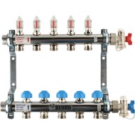 Коллекторная группа REHAU HKV-D на 4 выхода (РЕХАУ - 12080411002)1"x3/4"ЕК из нержавеющей стали с регулирующими и термостатическими вентилями и расходомерами