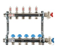 Коллекторная группа REHAU HKV-D на 4 выхода (РЕХАУ - 12080411002)1"x3/4"ЕК из нержавеющей стали с регулирующими и термостатическими вентилями и расходомерами