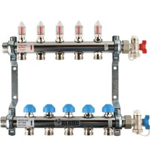 Коллекторная группа REHAU HKV-D на 4 выхода (РЕХАУ - 12080411002)1"x3/4"ЕК из нержавеющей стали с регулирующими и термостатическими вентилями и расходомерами