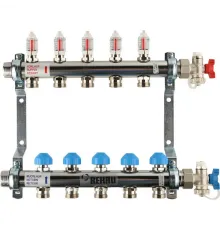Коллекторная группа REHAU HKV-D на 4 выхода (РЕХАУ - 12080411002)1"x3/4"ЕК из нержавеющей стали с регулирующими и термостатическими вентилями и расходомерами