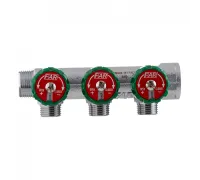 Коллектор FAR 3822 3412TP распределительный 3/4" (ВР-НР) с 3 отводами 1/2" НР, плоское уплотнение (ФАР)