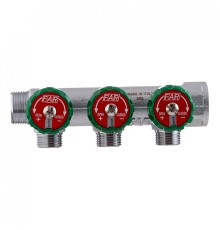 Коллектор FAR 3822 3412TP распределительный 3/4" (ВР-НР) с 3 отводами 1/2" НР, плоское уплотнение (ФАР)