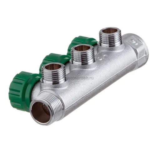 Коллектор FAR 3822 3412TP распределительный 3/4" (ВР-НР) с 3 отводами 1/2" НР, плоское уплотнение (ФАР)