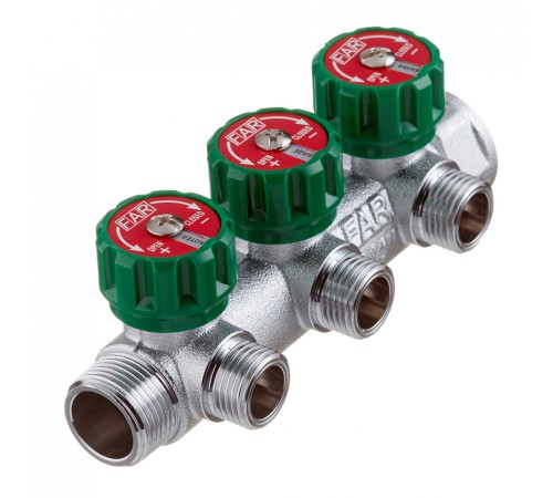 Коллектор FAR 3822 3412TP распределительный 3/4" (ВР-НР) с 3 отводами 1/2" НР, плоское уплотнение (ФАР) Коллектор FAR 3822 3412TP распределительный 3/4" (ВР-НР) с 3 отводами 1/2" НР, плоское уплотнение (ФАР)
