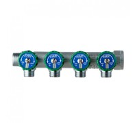 Коллектор FAR 3824 3412TP распределительный 3/4" (ВР-НР) с 4 отводами 1/2" НР, плоское уплотнение (ФАР)
