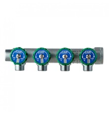 Коллектор FAR 3824 3412TP распределительный 3/4" (ВР-НР) с 4 отводами 1/2" НР, плоское уплотнение (ФАР)