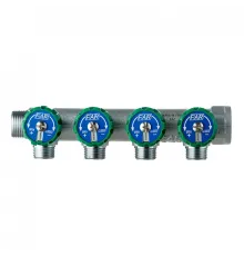 Коллектор FAR 3824 3412TP распределительный 3/4" (ВР-НР) с 4 отводами 1/2" НР, плоское уплотнение (ФАР)