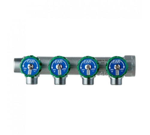 Коллектор FAR 3824 3412TP распределительный 3/4" (ВР-НР) с 4 отводами 1/2" НР, плоское уплотнение (ФАР) Коллектор FAR 3824 3412TP распределительный 3/4" (ВР-НР) с 4 отводами 1/2" НР, плоское уплотнение (ФАР)