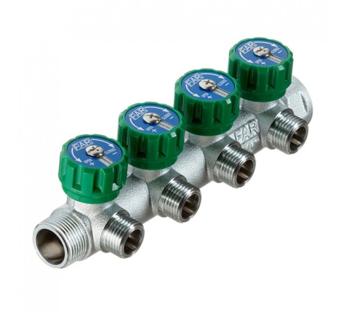 Коллектор FAR 3824 3412TP распределительный 3/4" (ВР-НР) с 4 отводами 1/2" НР, плоское уплотнение (ФАР) Коллектор FAR 3824 3412TP распределительный 3/4" (ВР-НР) с 4 отводами 1/2" НР, плоское уплотнение (ФАР)