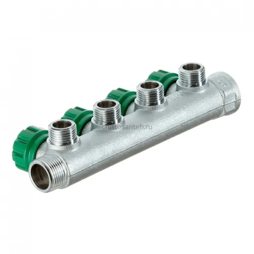 Коллектор FAR 3824 3412TP распределительный 3/4" (ВР-НР) с 4 отводами 1/2" НР, плоское уплотнение (ФАР)
