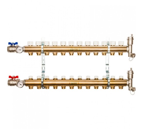 Коллекторная группа из латуни без расходомеров на 12 выходов STOUT