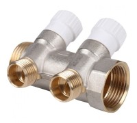 Коллектор распределительный 1" на 2 отвода 1/2", никелированный STOUT