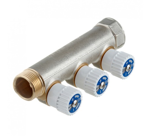 Коллектор Stout (SMB 6851 341203) 3/4 ВР(г) х 3 выхода 1/2 НР(ш) х 3/4 НР(ш) регулируeмый