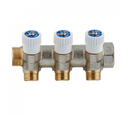 Коллектор Stout (SMB 6851 341203) 3/4 ВР(г) х 3 выхода 1/2 НР(ш) х 3/4 НР(ш) регулируeмый