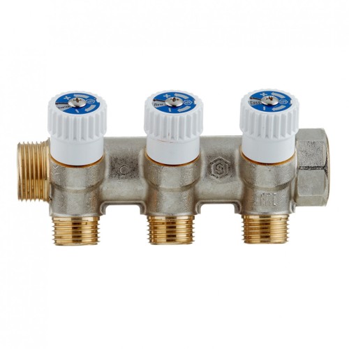 Коллектор Stout (SMB 6851 341203) 3/4 ВР(г) х 3 выхода 1/2 НР(ш) х 3/4 НР(ш) регулируeмый