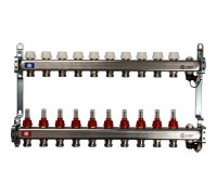 Коллекторная группа с запорными кранами из нержавеющей стали с расходомерами на 10 выходов STOUT