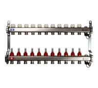 Коллекторная группа с запорными кранами из нержавеющей стали с расходомерами на 11 выходов STOUT