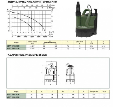 Насос дренажный DAB VERTY NOVA 400 M 60170232H, 60122637H