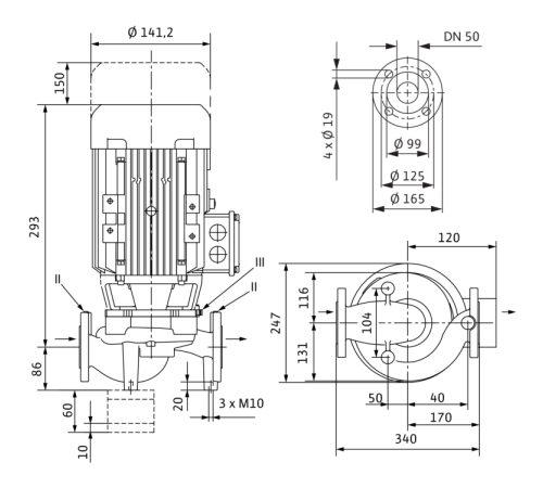 Циркуляционный насос с сухим ротором в исполнении Inline с фланцевым соединением Wilo VeroLine-IPL 50/120-0,25/4 2112395,2459959