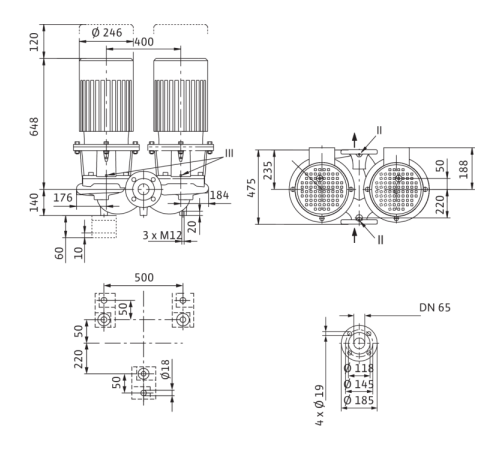 Циркуляционный насос с сухим ротором в исполнении Inline с фланцевым соединением Wilo CronoTwin-DL 65/250-4/4 2120961,2089260