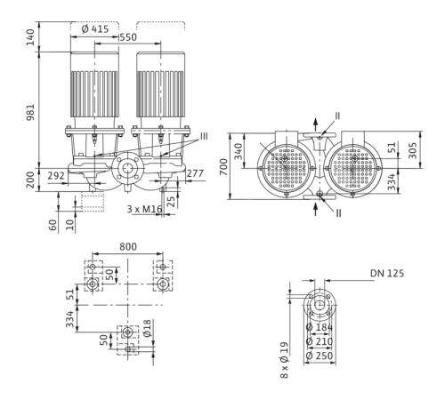 Циркуляционный насос с сухим ротором в исполнении Inline с фланцевым соединением Wilo CronoTwin-DL 125/340-30/4 2120990,2089323