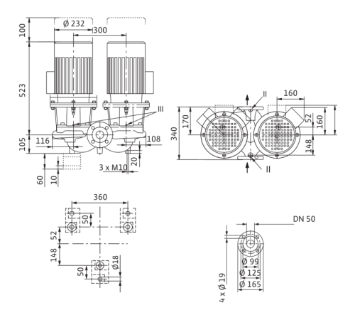 Циркуляционный насос с сухим ротором в исполнении Inline с фланцевым соединением Wilo CronoTwin-DL 50/140-4/2 2121026,2089254