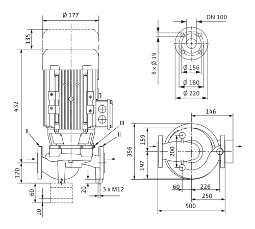 Циркуляционный насос с сухим ротором в исполнении Inline с фланцевым соединением Wilo VeroLine-IPL 100/145-1,5/4 2121193,2089566