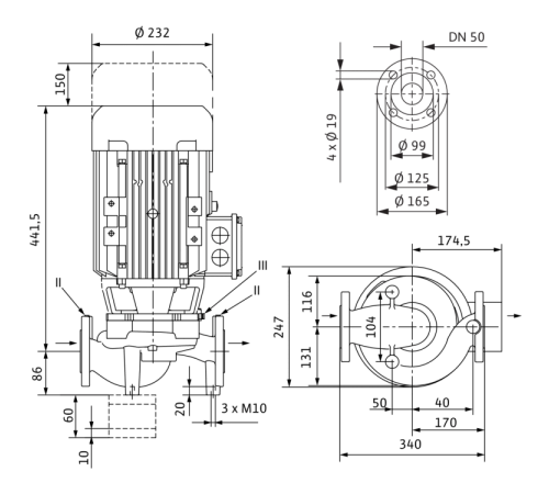 Циркуляционный насос с сухим ротором в исполнении Inline с фланцевым соединением Wilo VeroLine-IPL 50/150-4/2 2121212,2089597,9169308,2459947