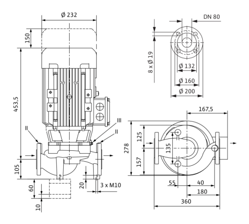 Циркуляционный насос с сухим ротором в исполнении Inline с фланцевым соединением Wilo VeroLine-IPL 80/120-4/2 2121230,2129202,9169311, 2459955