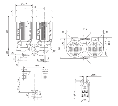 Циркуляционный насос с сухим ротором в исполнении Inline с фланцевым соединением Wilo VeroTwin-DPL 65/155-5,5/2 2121266,2089666