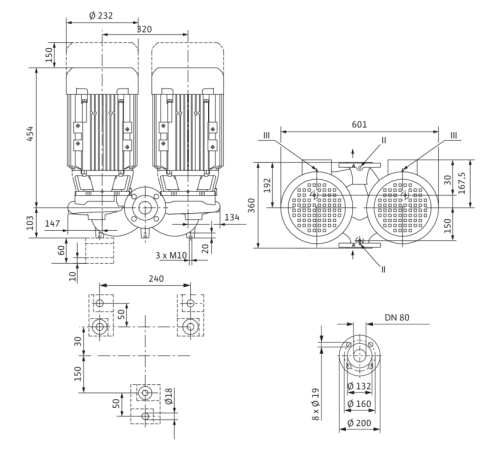 Циркуляционный насос с сухим ротором в исполнении Inline с фланцевым соединением Wilo VeroTwin-DPL 80/110-4/2 2121273,2136485
