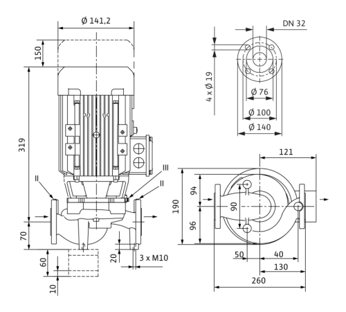 Циркуляционный насос с сухим ротором в исполнении Inline с фланцевым соединением Wilo VeroLine-IPL 32/85-0,37/2 2150335,2089577,2459930