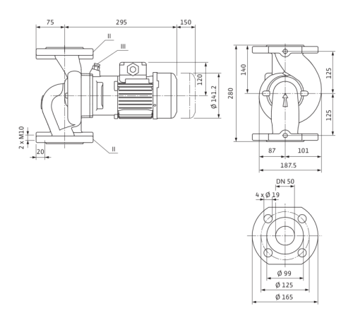 Циркуляционный насос с сухим ротором в исполнении Inline с фланцевым соединением Wilo VeroLine-IPL 50/105-0,12/4 2150344,2089556