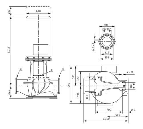 Циркуляционный насос с сухим ротором в исполнении Inline с фланцевым соединением Wilo CronoLine-IL 250/445-160/4 2151780,2146555,2786042
