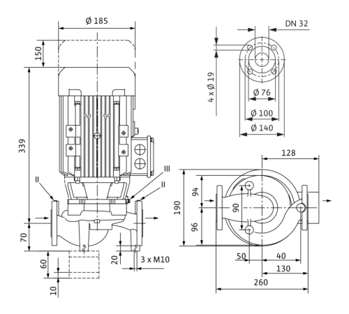 Циркуляционный насос с сухим ротором в исполнении Inline с фланцевым соединением Wilo VeroLine-IPL 32/125-1,1/2 2152929,2150338,9169294,2459933