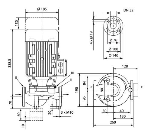 Циркуляционный насос с сухим ротором в исполнении Inline с фланцевым соединением Wilo VeroLine-IPL 32/135-1,1/2 2152930,2150339,9169295,2459934