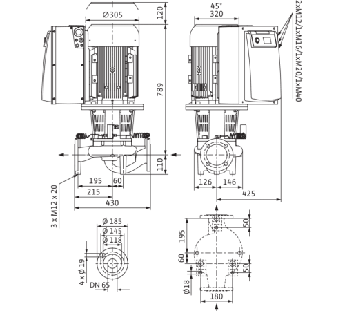 Циркуляционный насос с сухим ротором в исполнении Inline с фланцевым соединением Wilo CronoLine-IL-E 65/170-11/2 2153671,2114453