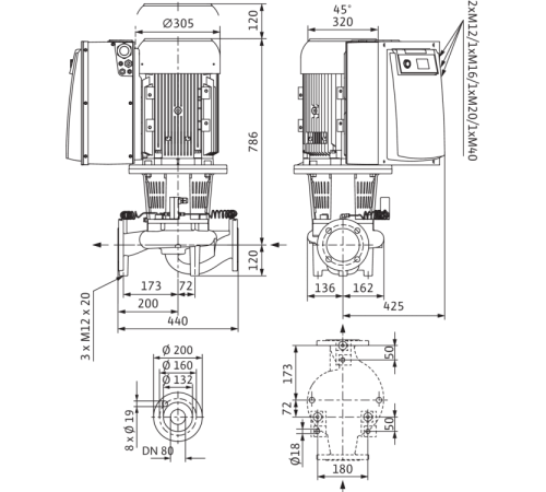 Циркуляционный насос с сухим ротором в исполнении Inline с фланцевым соединением Wilo CronoLine-IL-E 80/160-11/2 2153675,2114457