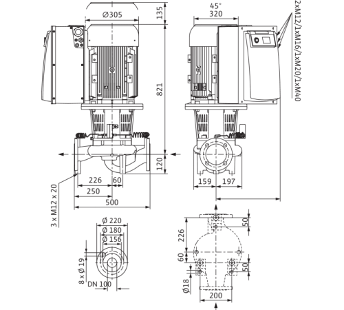 Циркуляционный насос с сухим ротором в исполнении Inline с фланцевым соединением Wilo CronoLine-IL-E 100/145-11/2 2153679,2114461