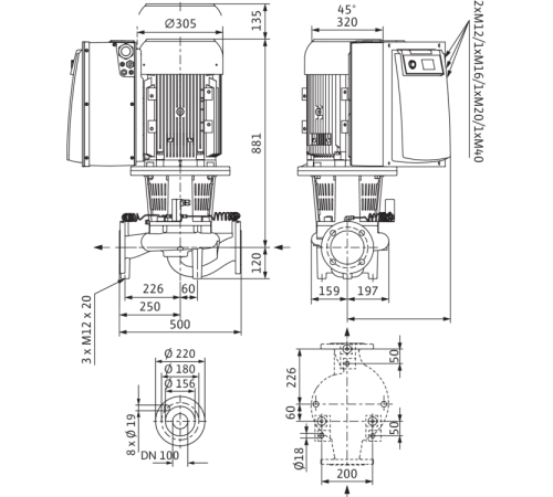 Циркуляционный насос с сухим ротором в исполнении Inline с фланцевым соединением Wilo CronoLine-IL-E 100/150-15/2 2153680,2114462